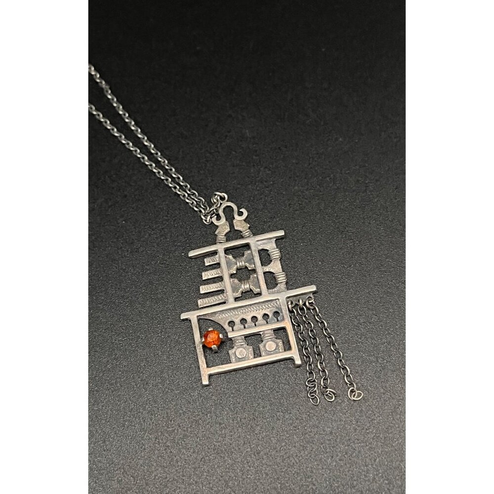 Vintage 1970s Moore Streb Sterling Silver Gemstone Pendant Brutalist Modernist